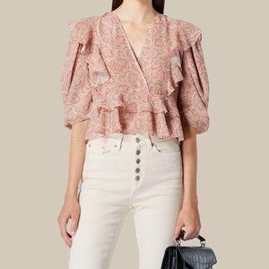 The Kooples Frilled Paisley-print  Silk Blend Woven Top PIN01